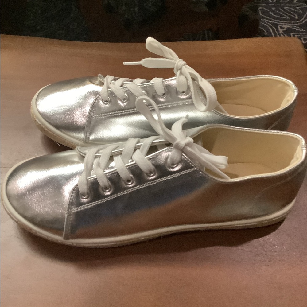 Silver Metallic Sneakers with White Laces